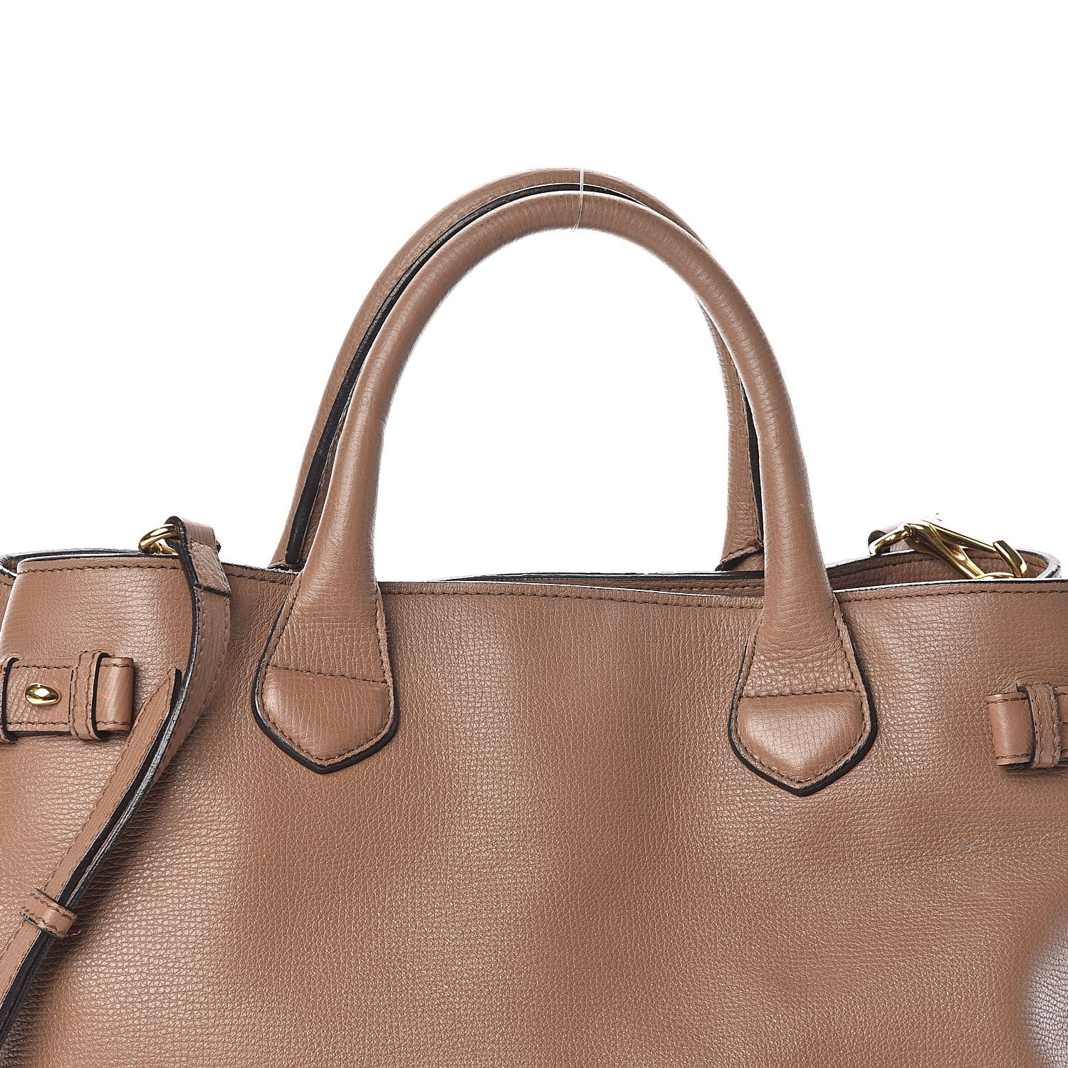 Burberry Grainy Calfskin House Check Medium Banner Tote Dark Sand 7 of 9