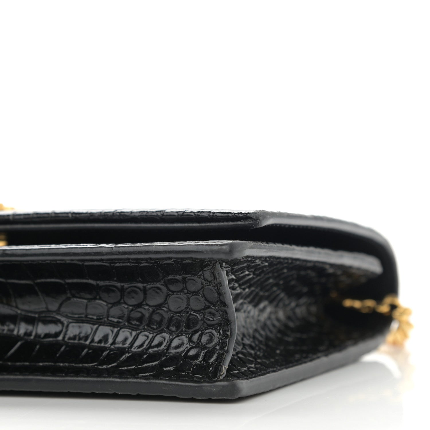 Saint Laurent Calfskin Crocodile Embossed Kate Monogram Tassel Chain Wallet Black 8 of 9