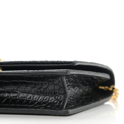 Saint Laurent Calfskin Crocodile Embossed Kate Monogram Tassel Chain Wallet Black 8 of 9