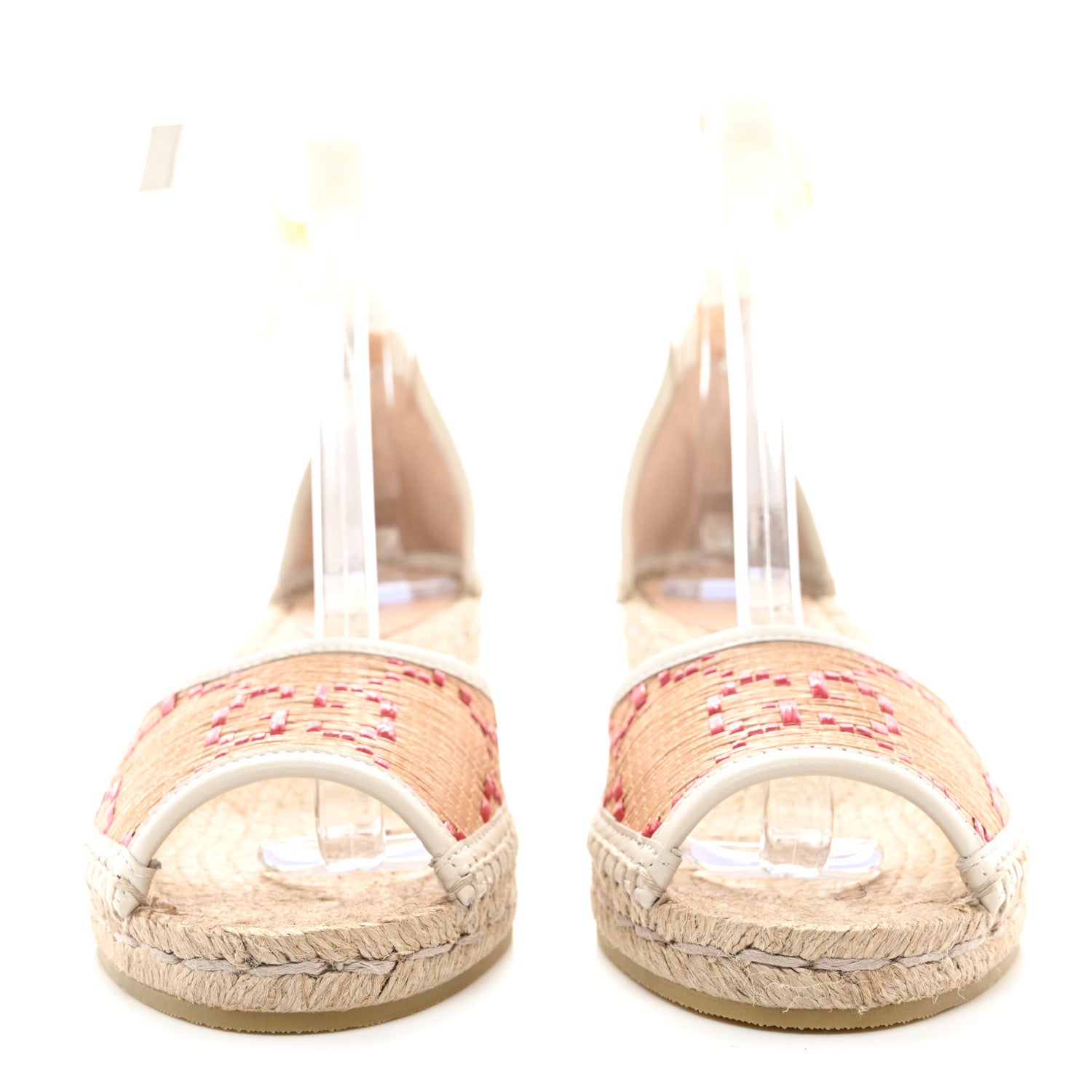 Gucci GG Raffia Monogram Ankle Wrap Platform Espadrille Wedge Sandals 38 Beige 2 of 11