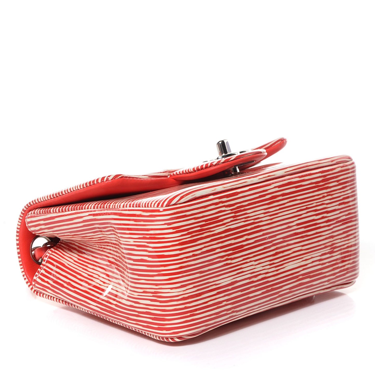 Patent Calfskin Striped Mini Square Flap Red