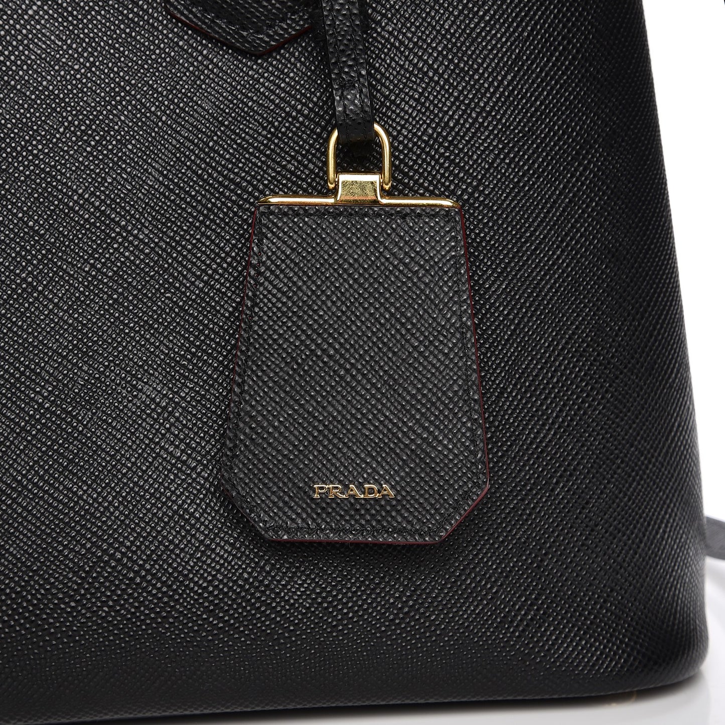 Saffiano Cuir Medium Double Bag Black Fuoco