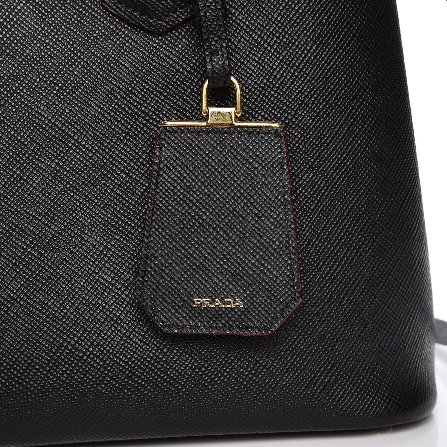 Prada Saffiano Cuir Medium Double Bag Black Fuoco 7 of 9