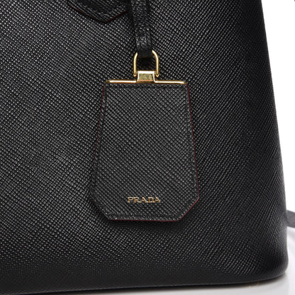 Prada Saffiano Cuir Medium Double Bag Black Fuoco 7 of 9
