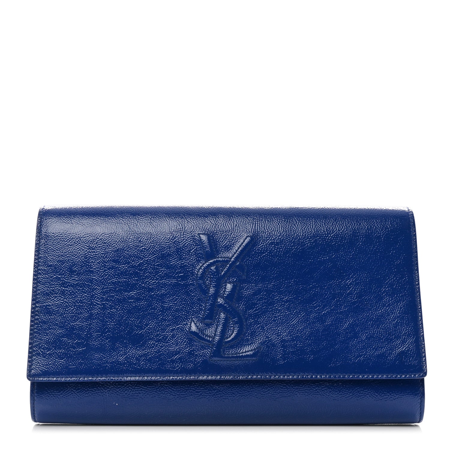 Saint Laurent Textured Patent Monogram Large Belle De Jour Clutch Royal Blue 1 of 9