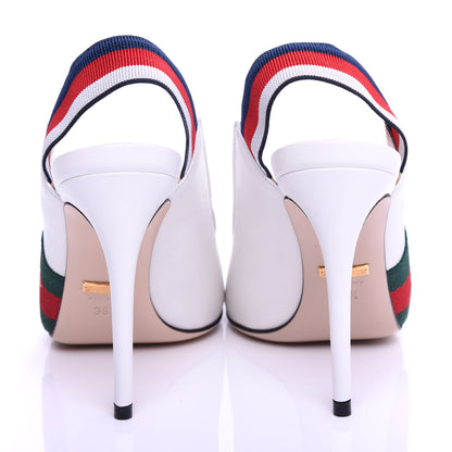 Gucci Malaga Kid Web Sylvie High Heel Slingback Pumps 36.5 White 7 of 11