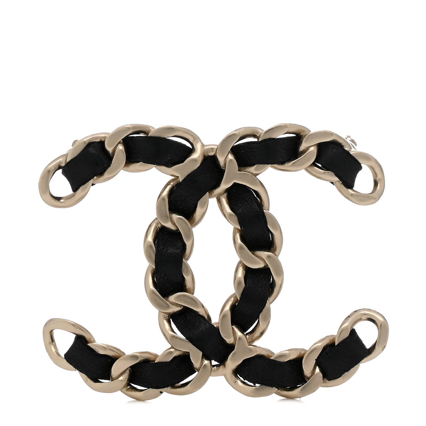 Lambskin Chain CC Brooch Black Gold