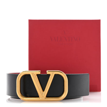 Valentino Garavani Glossy Calfskin 40mm VLogo Reversible Belt 75 30 Black Rouge Pur 10 of 10