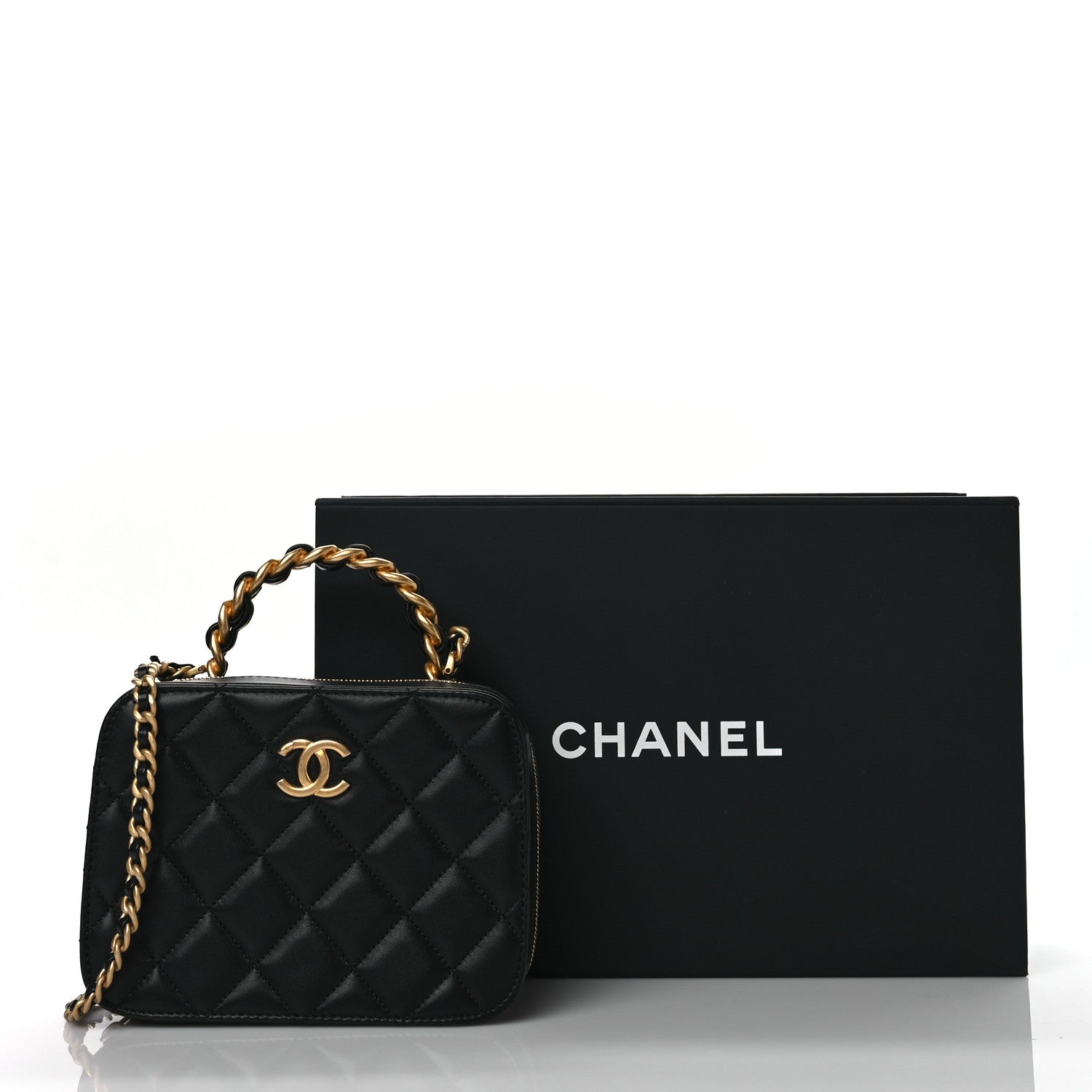 Chanel Lambskin Quilted Top Handle Small Vanity Case Black 10 of 10