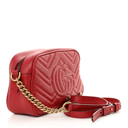 Gucci Calfskin Matelasse Small GG Marmont Chain Shoulder Bag Hibiscus Red 3 of 17