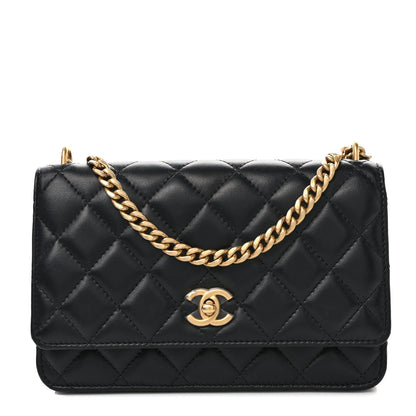 Chanel Lambskin Quilted Sweet Camellia Wallet on Chain WOC Black 1 of 11