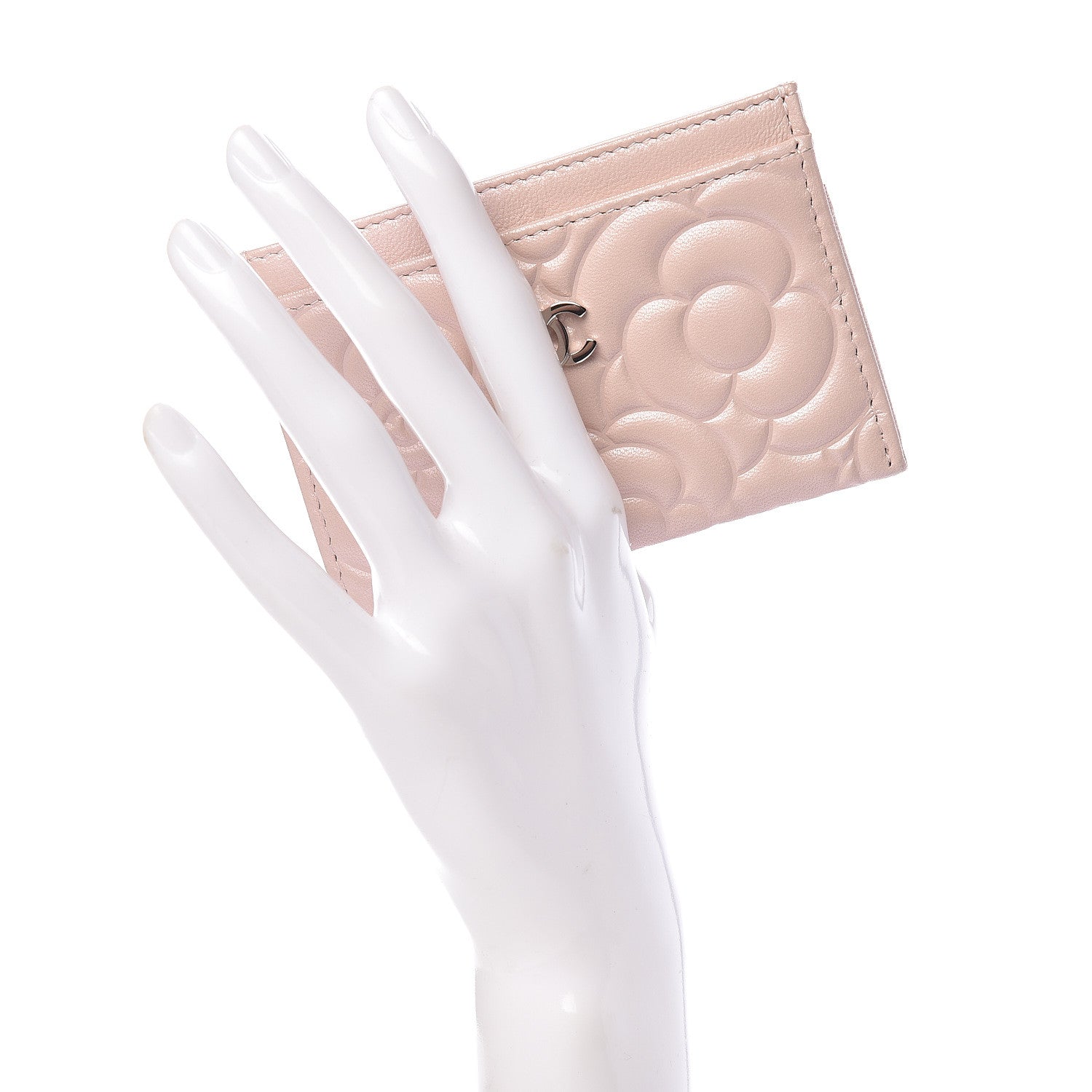 Chanel Lambskin Camellia Embossed Card Holder Nude 2 of 12