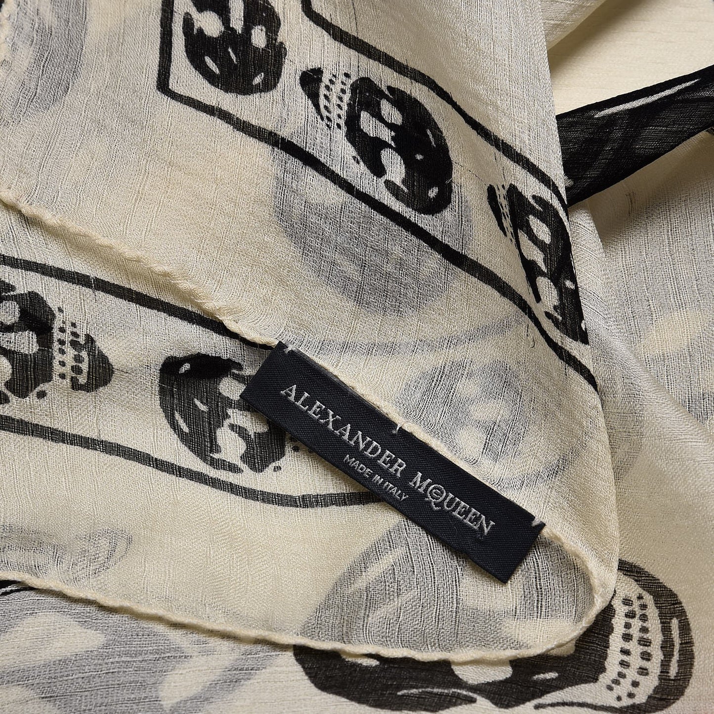 Silk Chiffon Skull Scarf Ivory Black