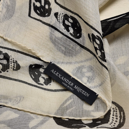 Alexander McQueen Silk Chiffon Skull Scarf Ivory Black 11 of 12