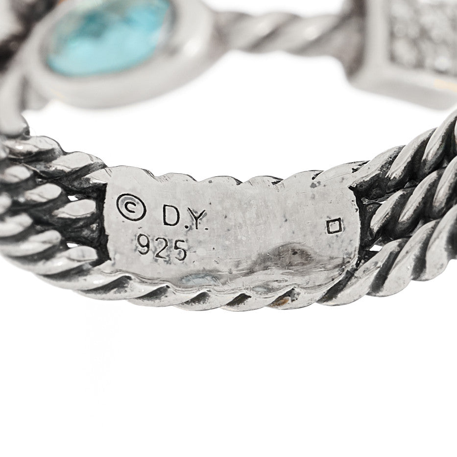 David Yurman Sterling Silver Diamond Iolite Blue Topaz Confetti 3 Row Ring 52 6 4 of 4