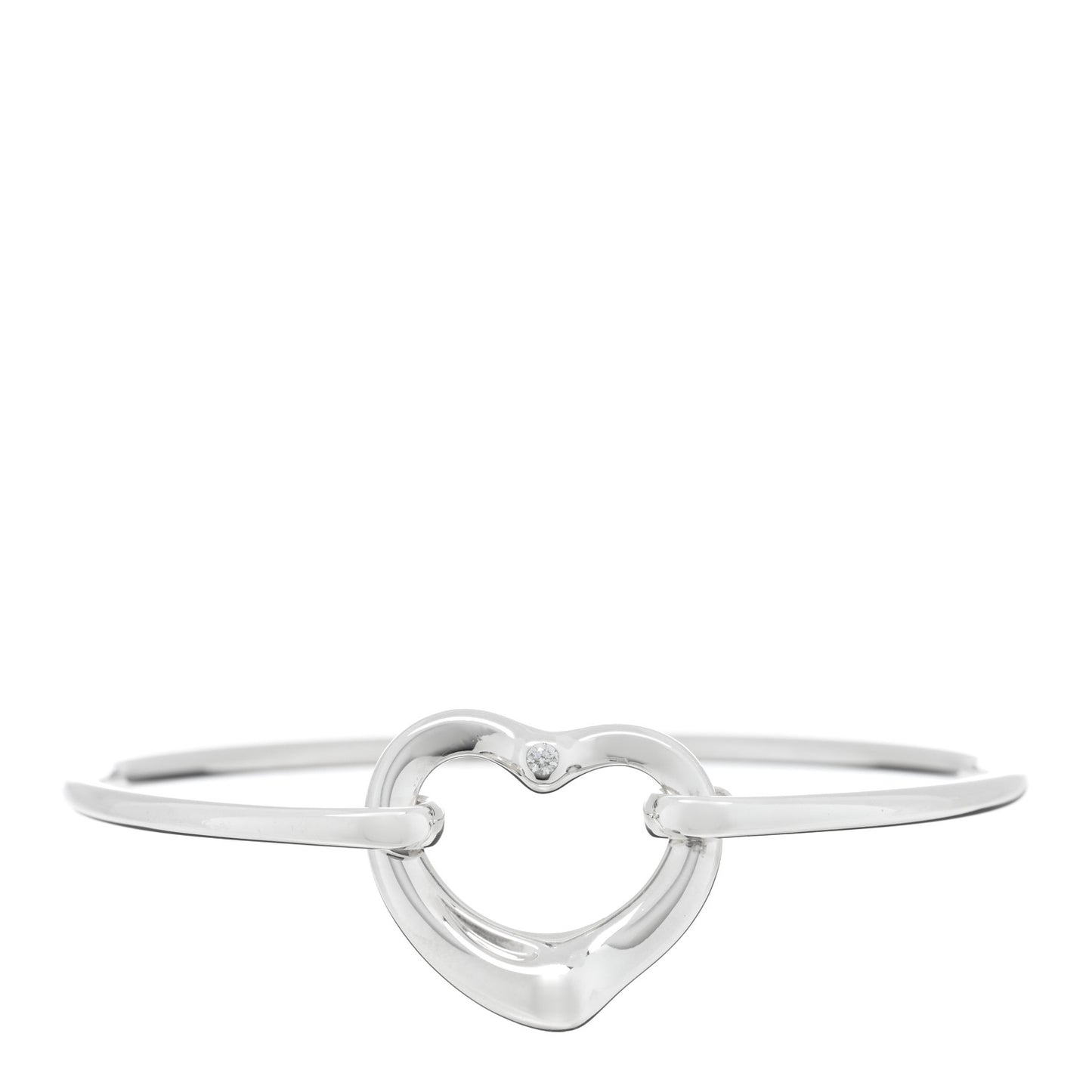 Sterling Silver Diamond Elsa Peretti Open Heart Bangle Bracelet