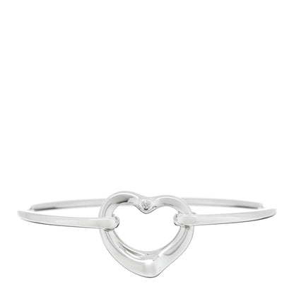 Tiffany Sterling Silver Diamond Elsa Peretti Open Heart Bangle Bracelet 1 of 3