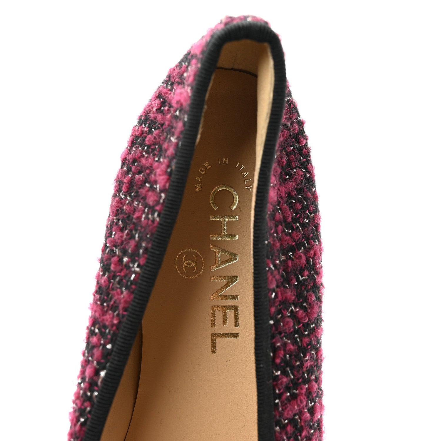 Chanel Wool Cotton Tweed Lambskin Cap Toe Ballerina Flats 39.5 Dark Pink Black Silver 7 of 10
