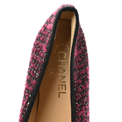 Chanel Wool Cotton Tweed Lambskin Cap Toe Ballerina Flats 39.5 Dark Pink Black Silver 7 of 10
