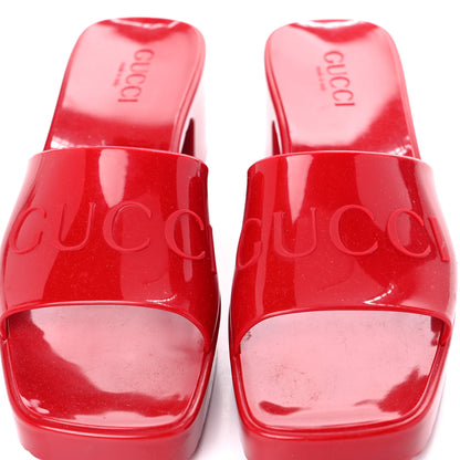 Gucci Rubber Gucci Logo Womens Platform 20/60mm Slide Sandals 38 Hibiscus Red 13 of 14