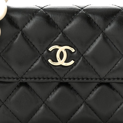 Chanel Calfskin Quilted Maxi Pearls Card Holder Flap With Chain Black 9 of 11