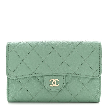 Chanel Caviar Quilted Medium Flap Wallet Light Green 1 of 10