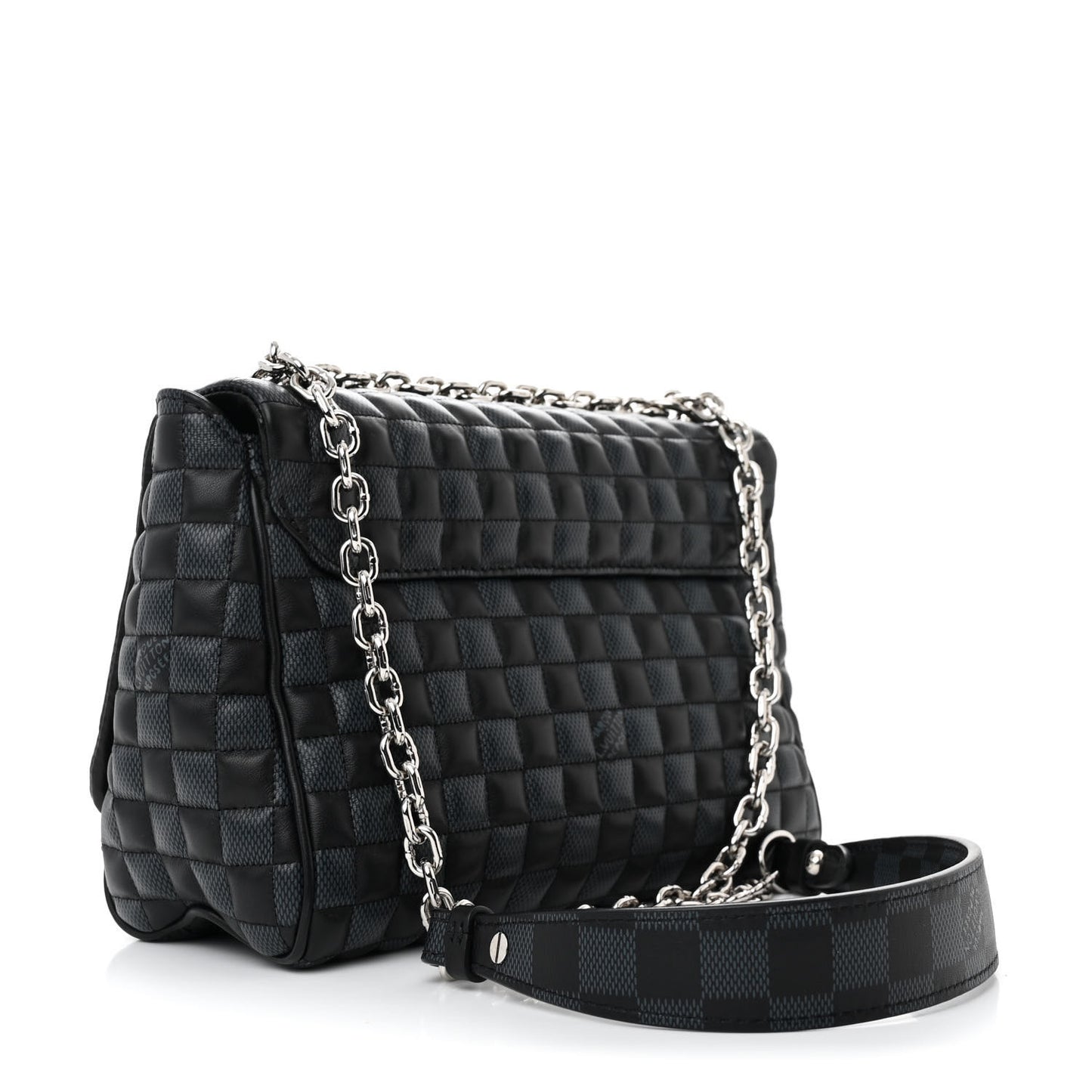 Calfskin Quilted Damier Twist MM Black Anthracite