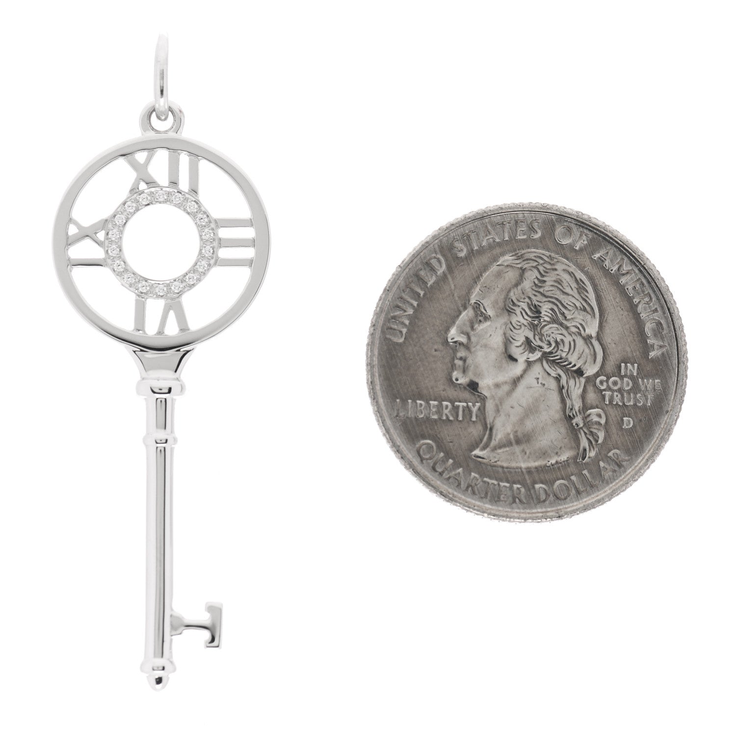Tiffany 18K White Gold Diamond Atlas Key Pendant 2 of 4