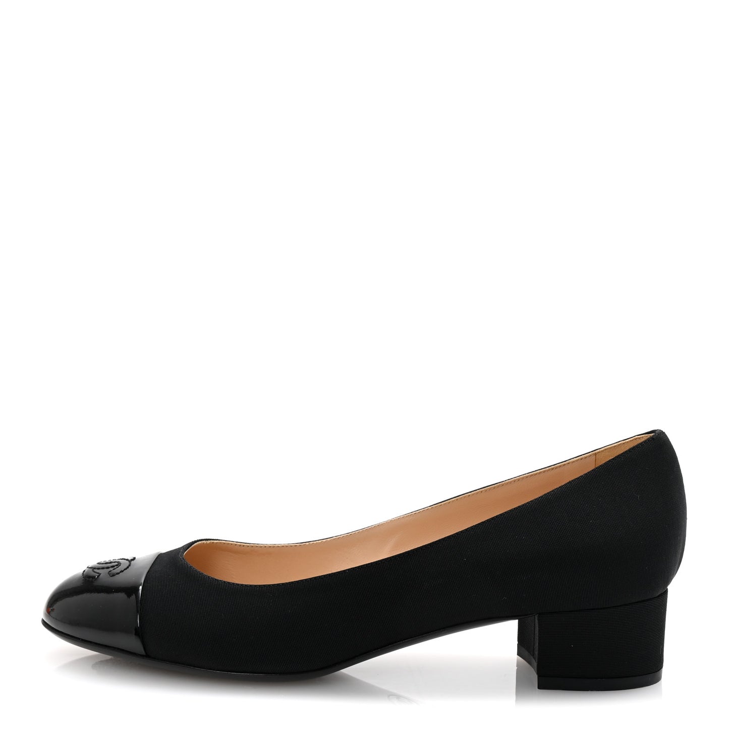 Grosgrain Patent Calfskin CC Cap Toe Pumps 40 Black