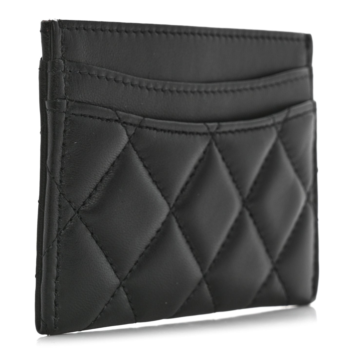 Lambskin Quilted Card Holder Black