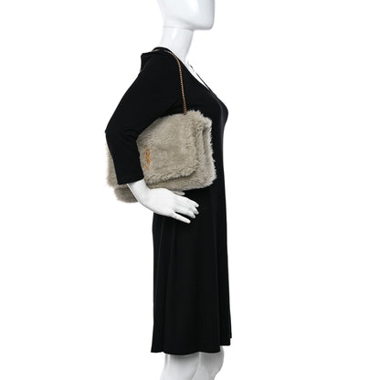 Saint Laurent Shearling Medium Monogram Kate Satchel Grey 2 of 13