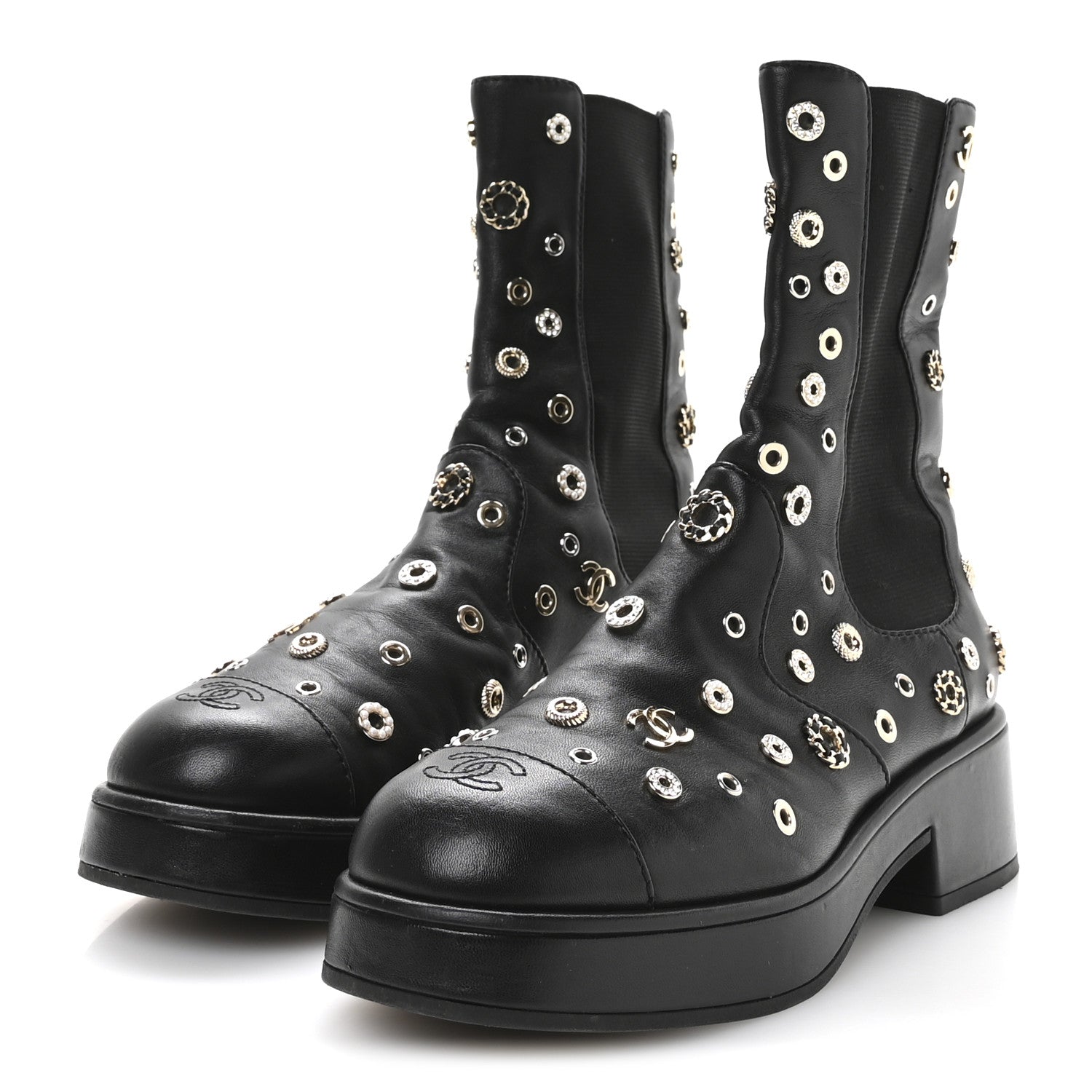 Chanel Lambskin Riveted Cap Toe Short Boots 40.5 Black 4 of 8