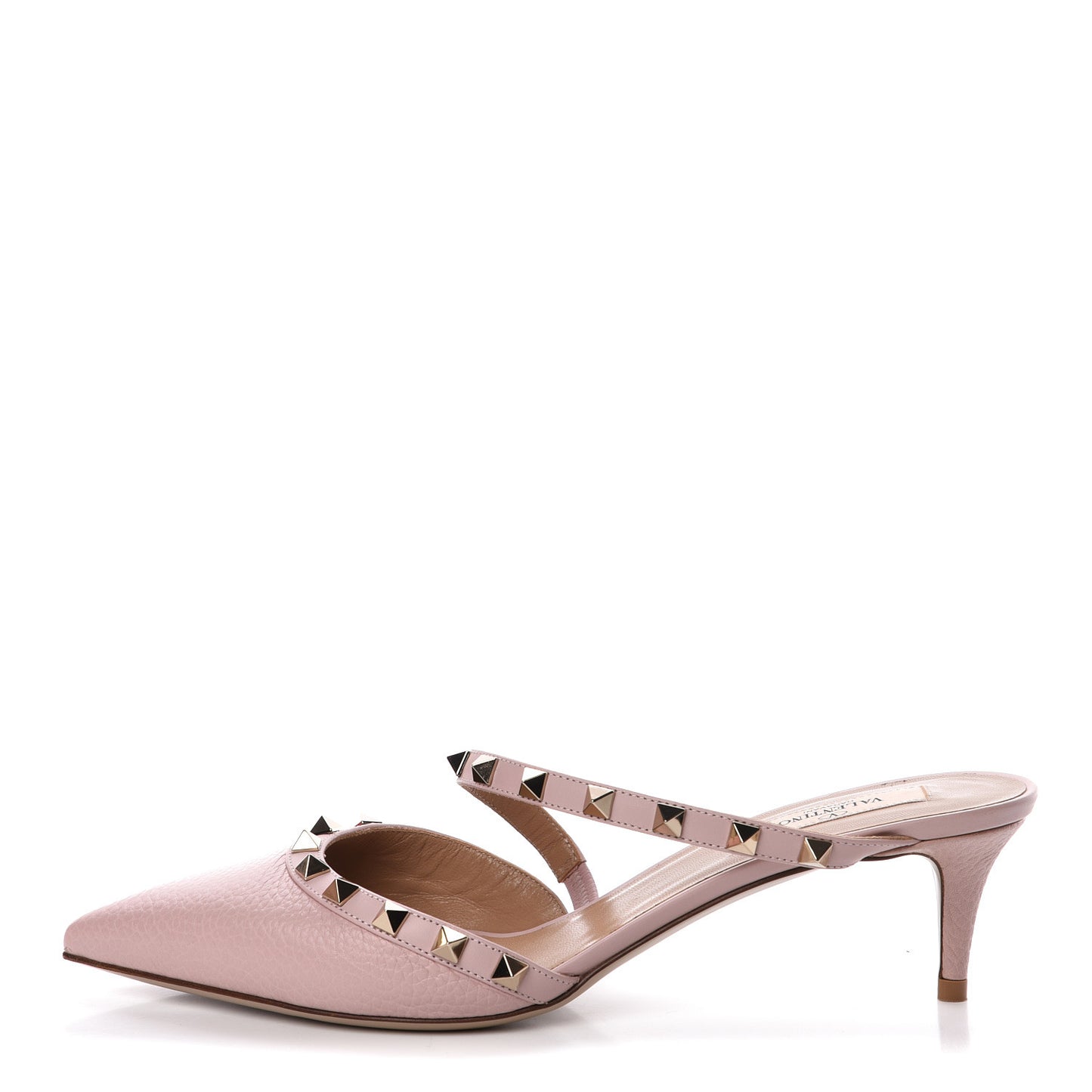 Pebbled Calfskin Rockstud Cross Strap 50mm Mules 39 Water Rose