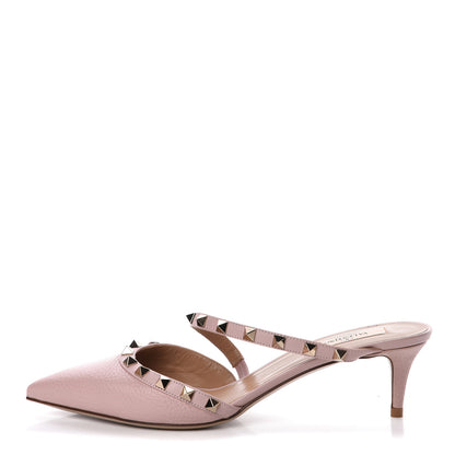 Valentino Garavani Pebbled Calfskin Rockstud Cross Strap 50mm Mules 39 Water Rose 1 of 10
