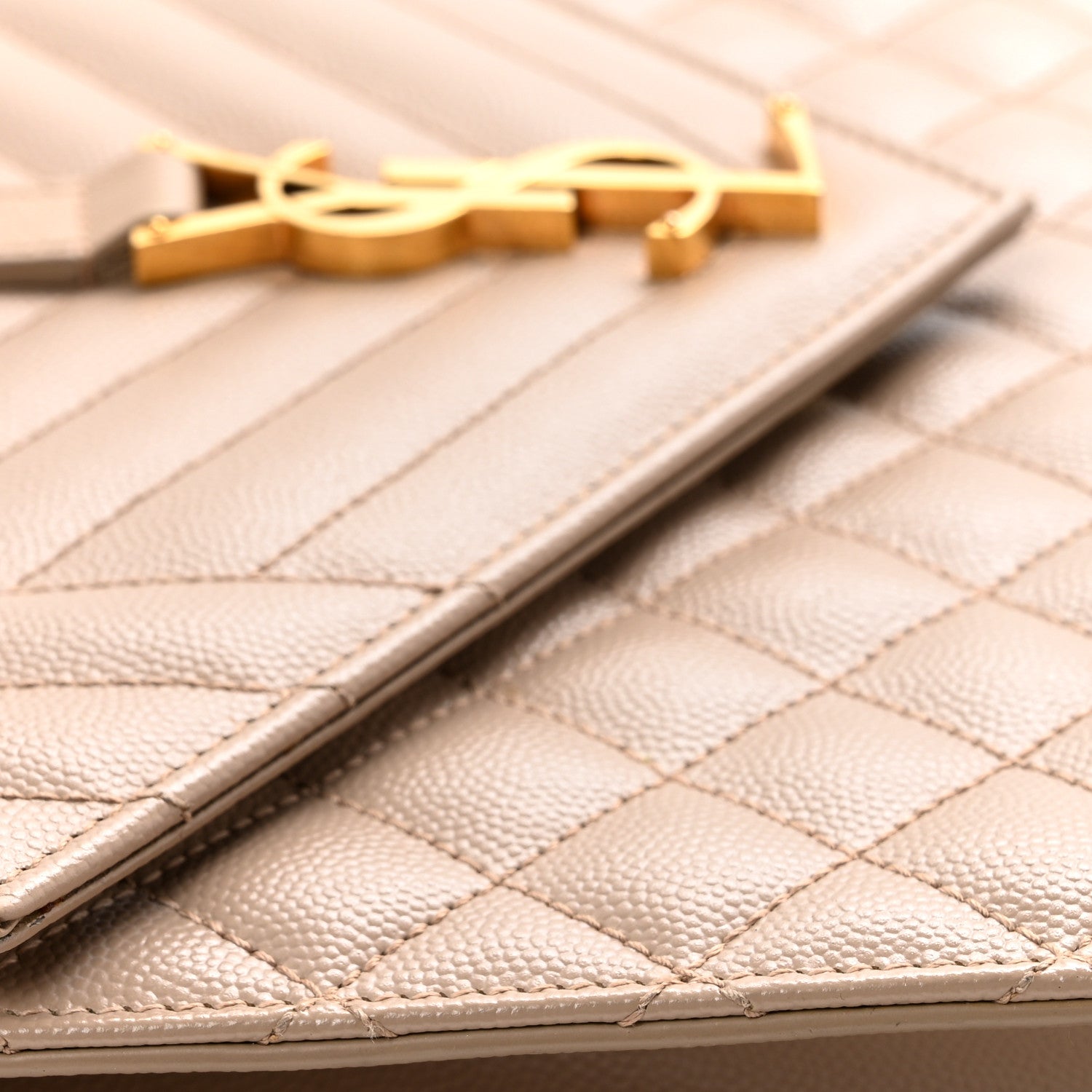 Saint Laurent Grain De Poudre Textured Mixed Matelasse Medium Triquilt Monogram Satchel Dark Beige 14 of 14