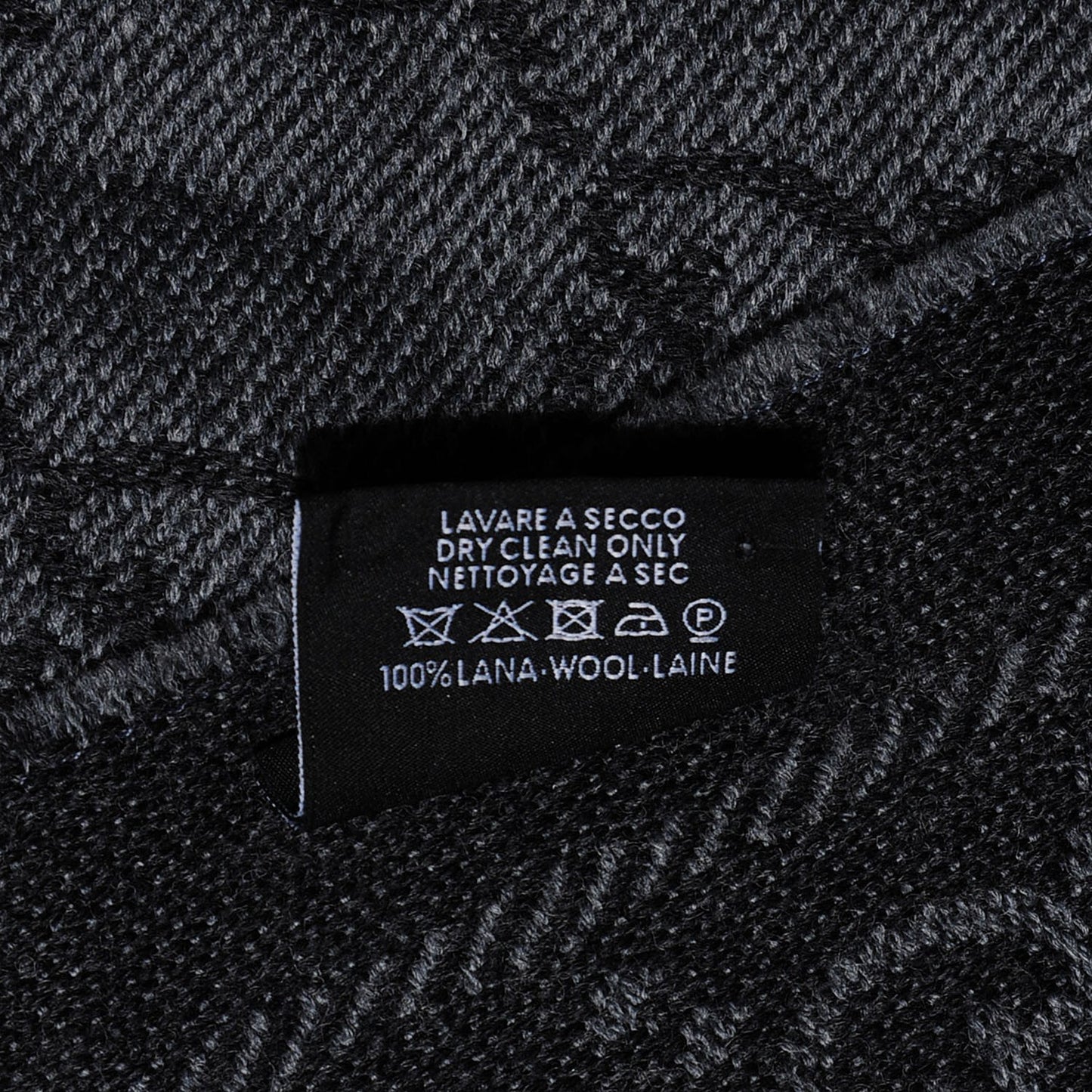 Wool Monogram Fringe Scarf Anthracite Black