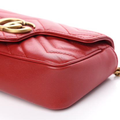 Gucci Calfskin Matelasse Super Mini GG Marmont Shoulder Bag Hibiscus Red 9 of 13