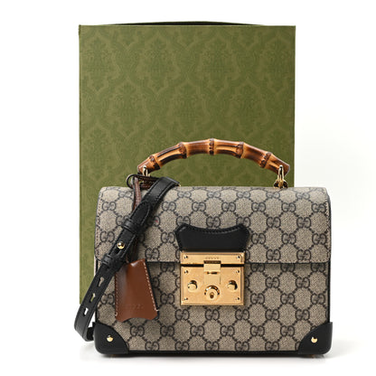 Gucci GG Supreme Monogram Small Padlock Bamboo Shoulder Bag Beige Black Cuir 10 of 10