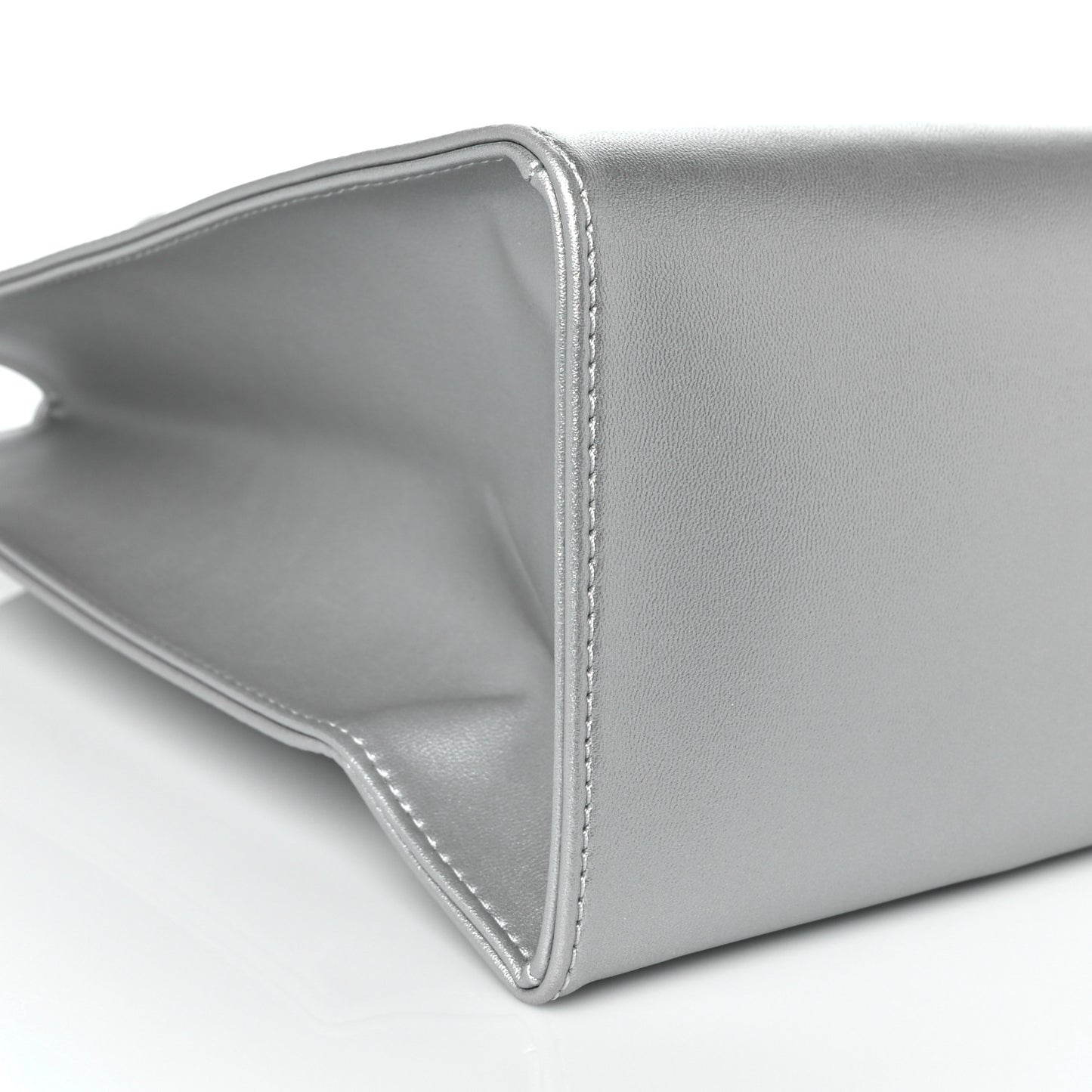 Metallic Vegan Leather Medium Shopping Bag Silver