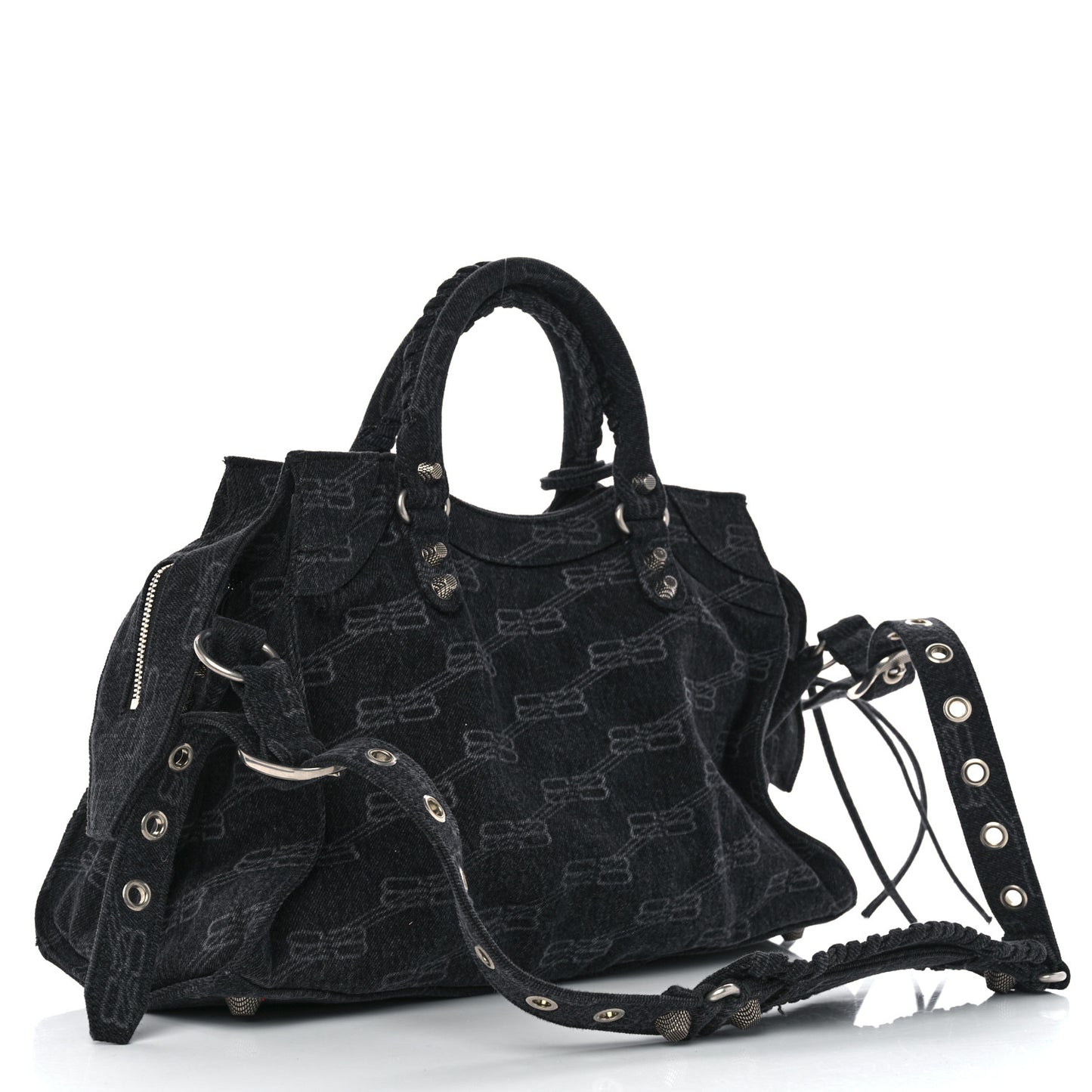 Washed Denim BB Monogram Neo Cagole City Handbag Black