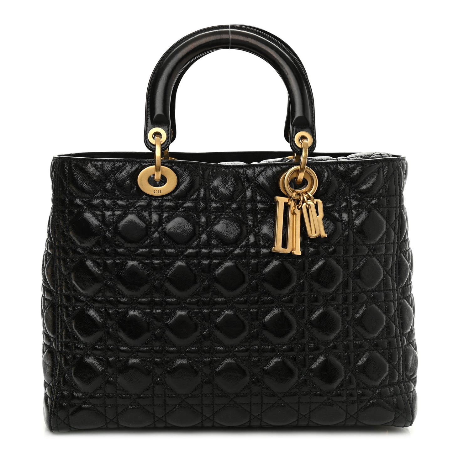 Crinkled Patent Cannage Large Lady Dior Black