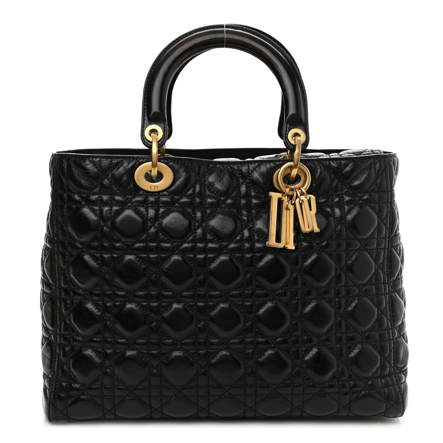Christian Dior Crinkled Patent Cannage Large Lady Dior Black 1 of 9