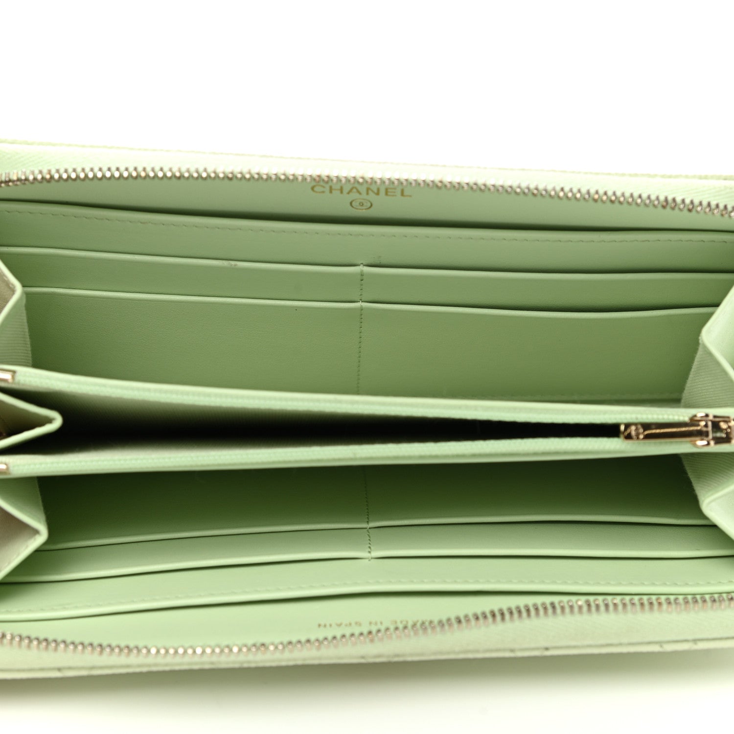 Chanel Caviar Quilted Large Gusset Zip Around Wallet Light Green 5 of 10