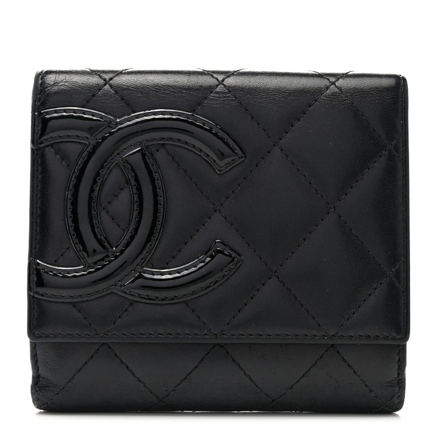 Lambskin Quilted Cambon Flap Wallet Black