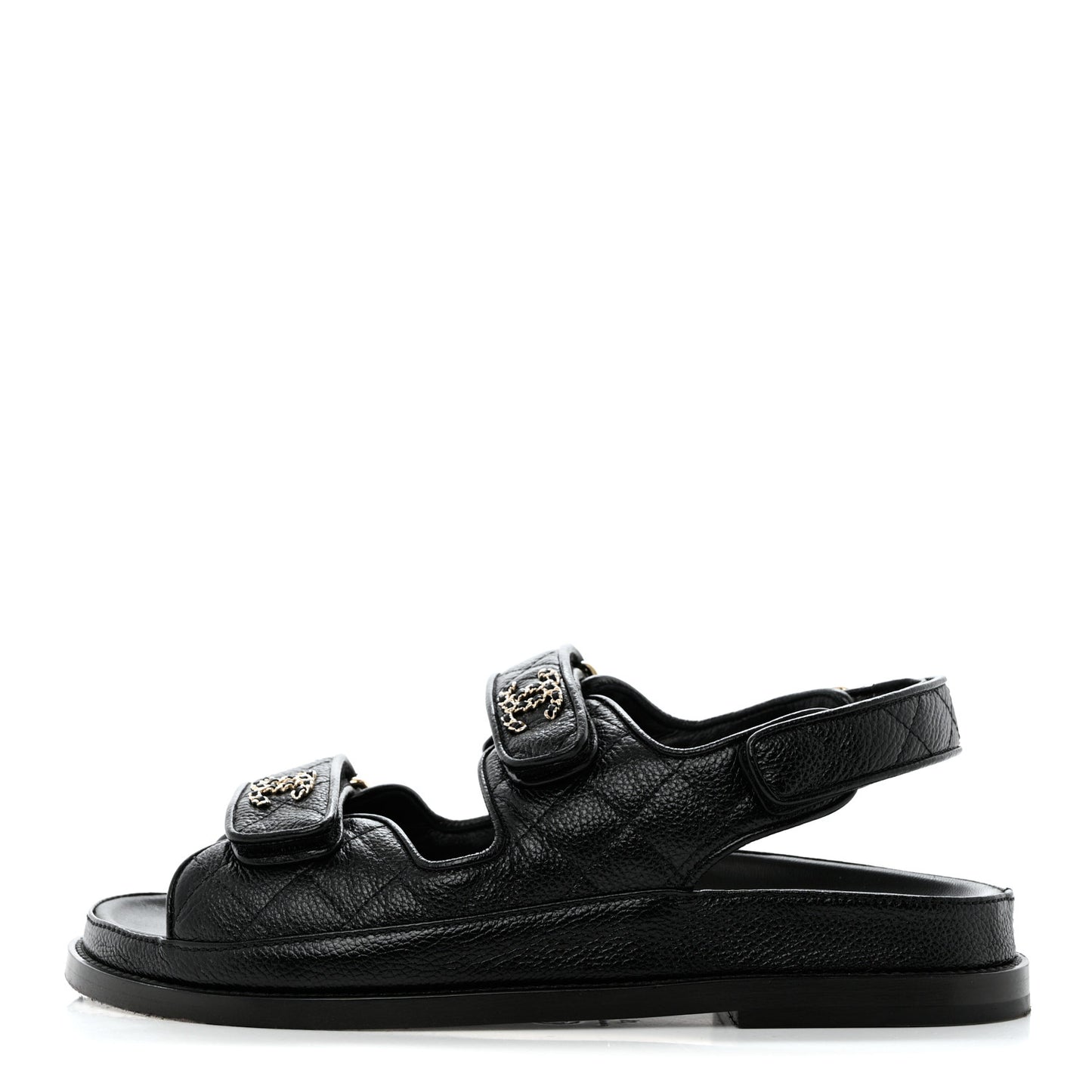 Grained Calfskin Velcro Dad Sandals 37 Black