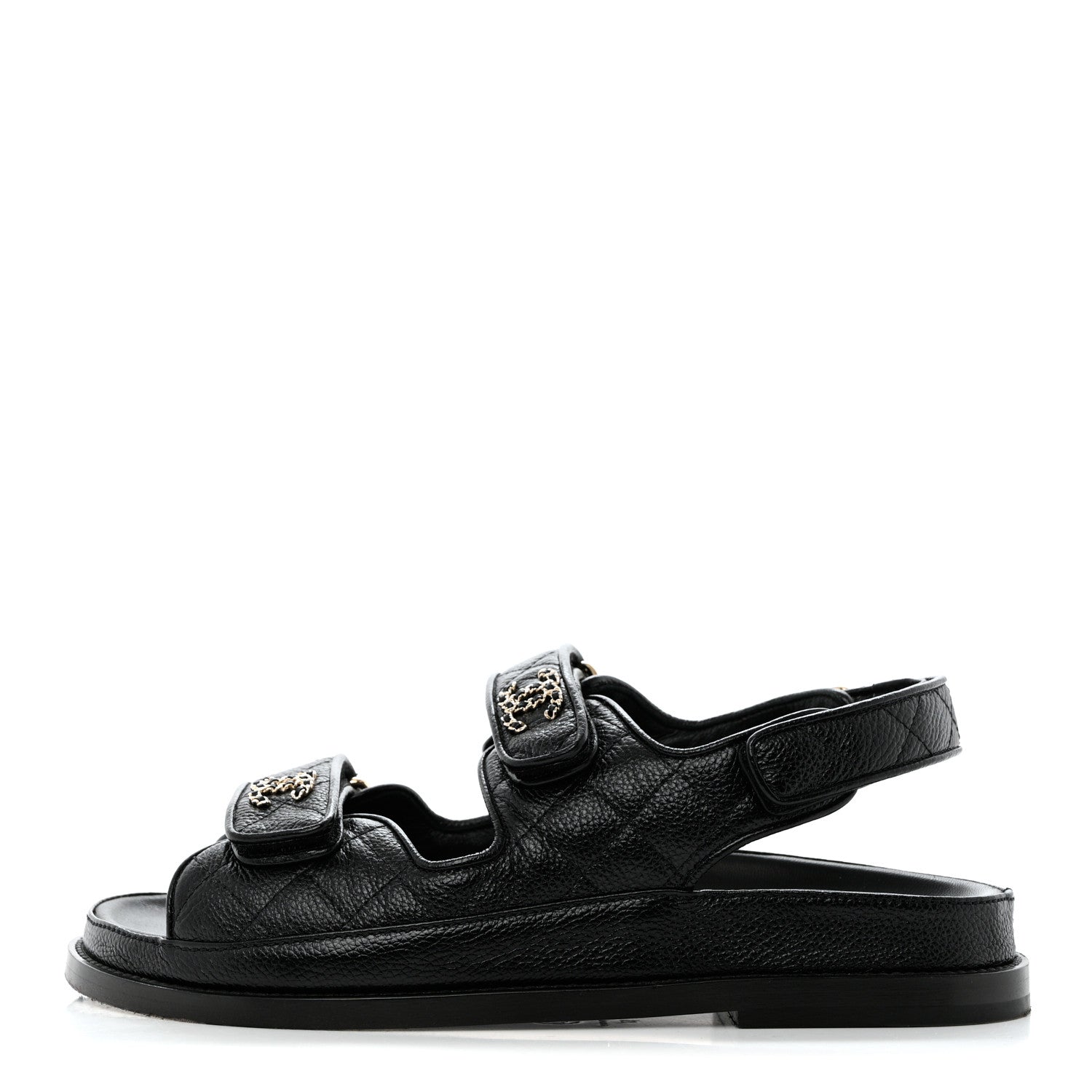 Chanel Grained Calfskin Velcro Dad Sandals 37 Black 1 of 11