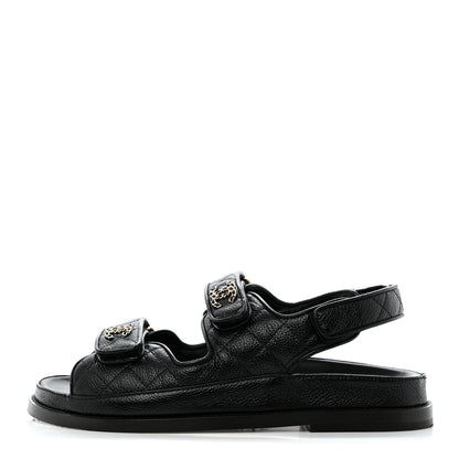 Chanel Grained Calfskin Velcro Dad Sandals 37 Black 1 of 11