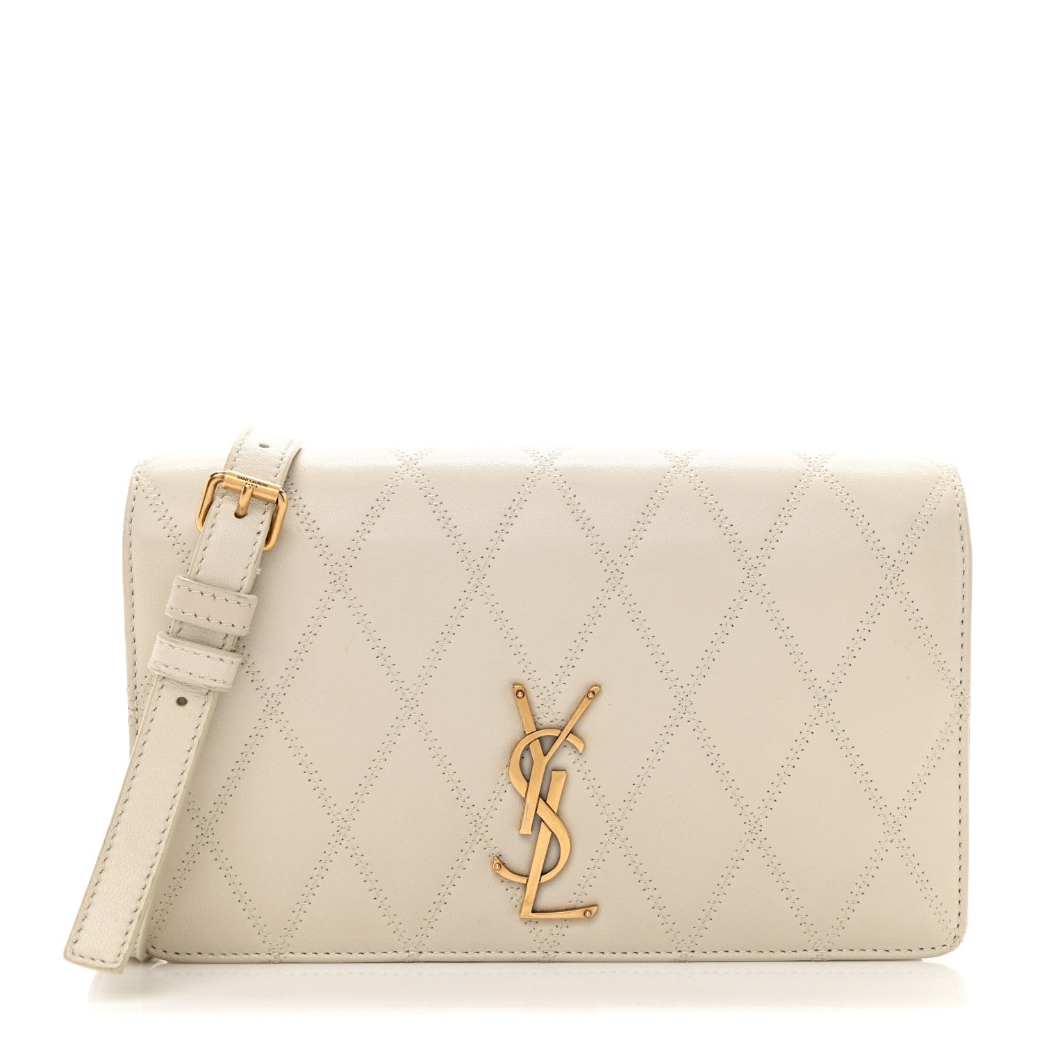 Saint Laurent Lambskin Diamond Quilted Angie Chain Bag Crema 1 of 9