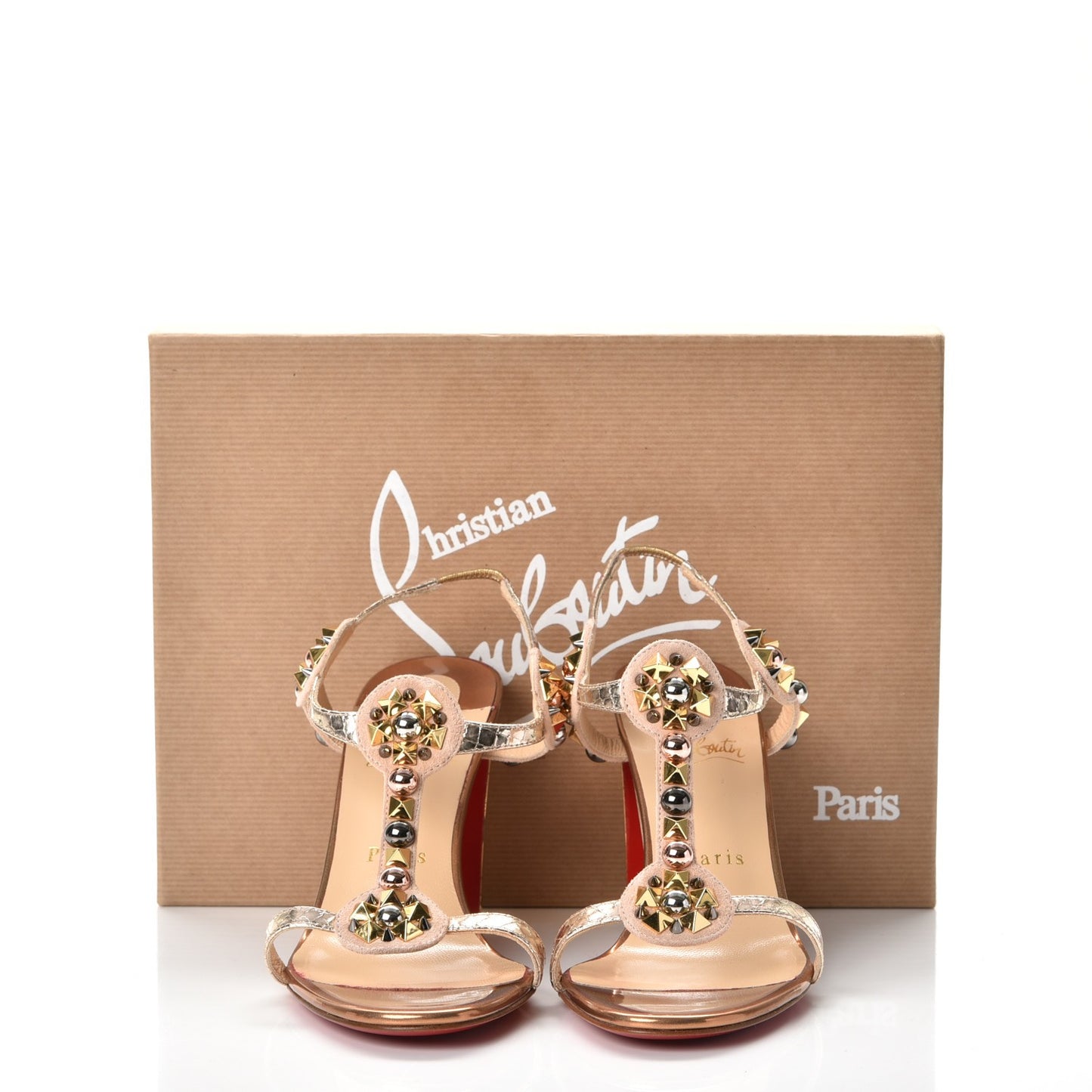 Studded Lame Metallic Patent Kaleitop 85 T-Strap Sandals 38.5 Doudou