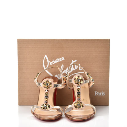 Christian Louboutin Studded Lame Metallic Patent Kaleitop 85 T-Strap Sandals 38.5 Doudou 8 of 8
